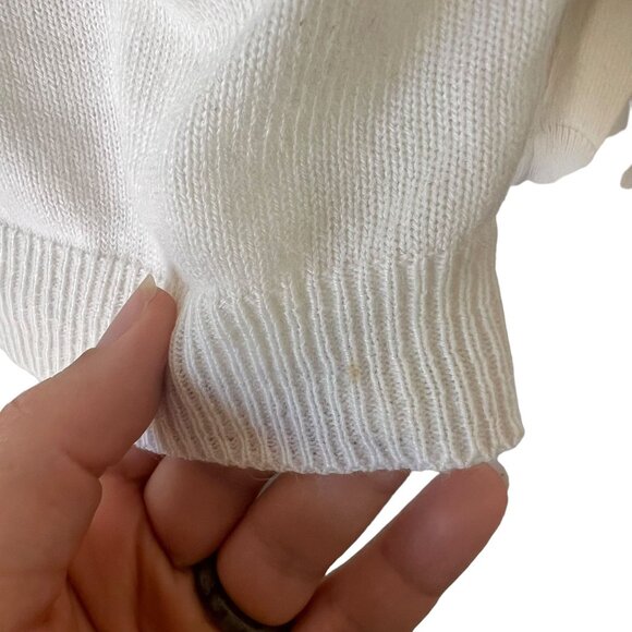 Vintage 60s Cream Knit High Neck Long Sleeve Top Medium - Picture 6 of 7